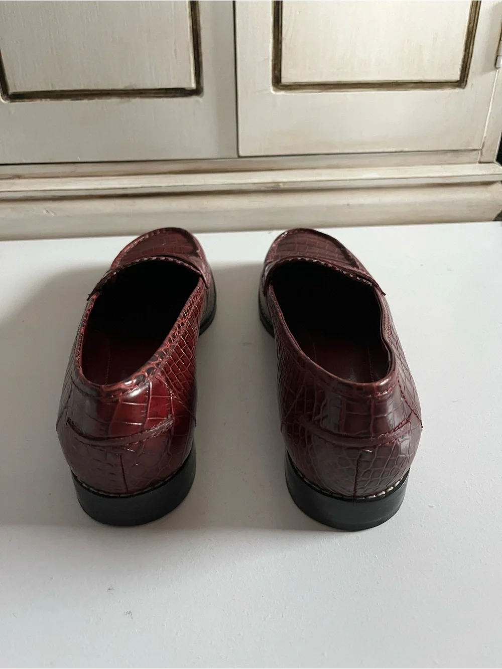 Franco Sarto Burgundy Genuine Crocodile-Embossed Leather Penny Loafers 7.5